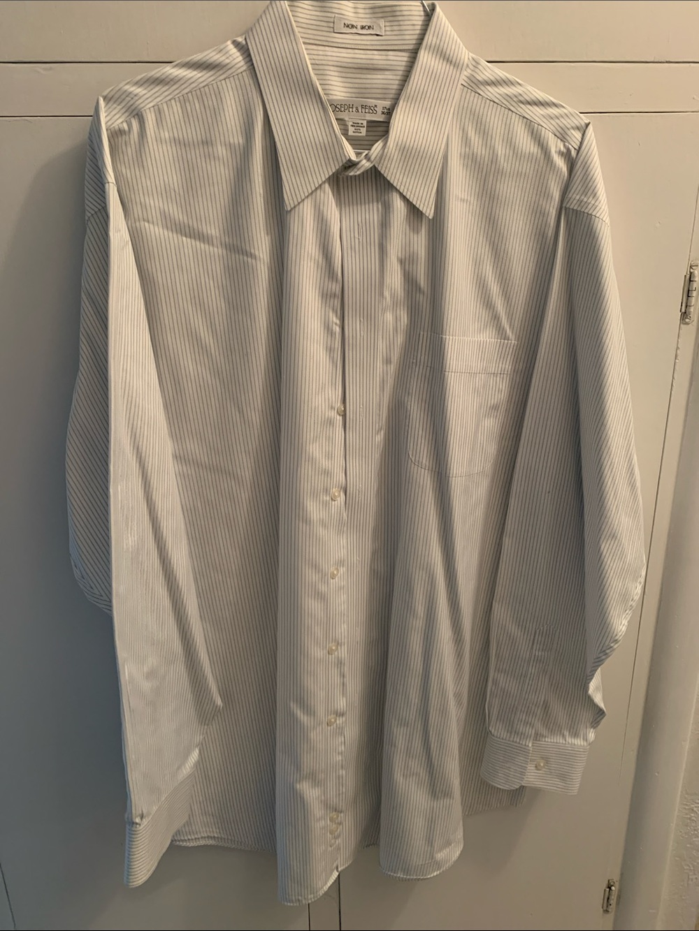 Joseph & Feiss White Dress Shirt with Subtle Blue Pinstripes